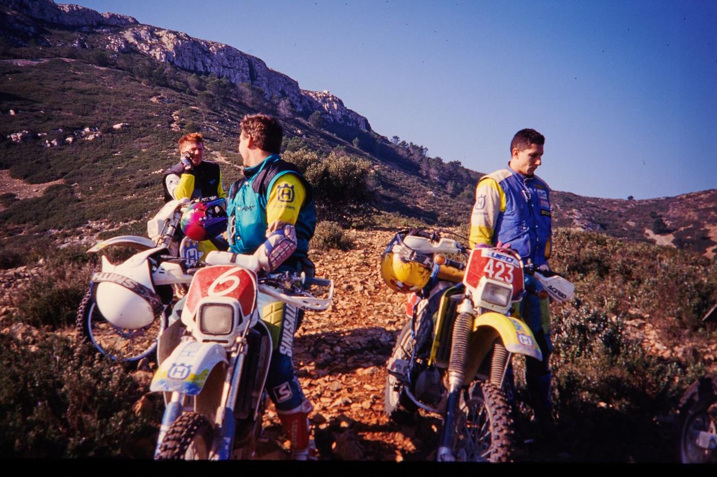 Historische Moto-Rumpf-Aufnahme: Herrentour, Husqvarna 610 TE, Spanien, 1996.