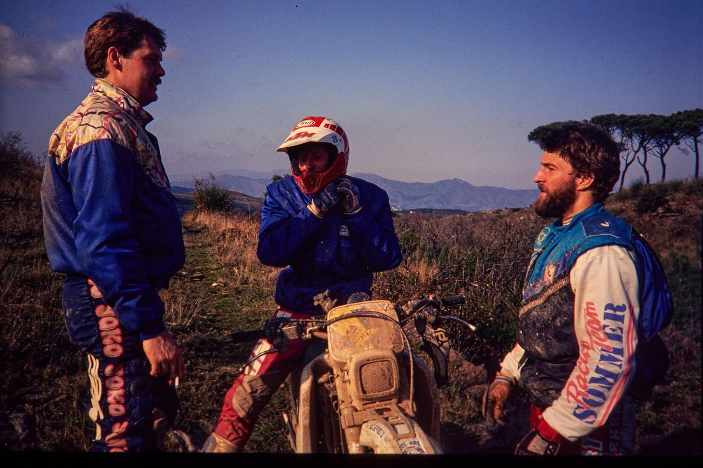 Historische Moto-Rumpf-Aufnahme: Leningrad Cowboys, KTM 600 LC4, Spanien, 1991.